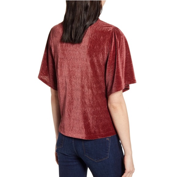 Madewell Crinkle Velvet Flutter Sleeve Icon Top in Burgundy Red  NEW - Picture 2 of 5